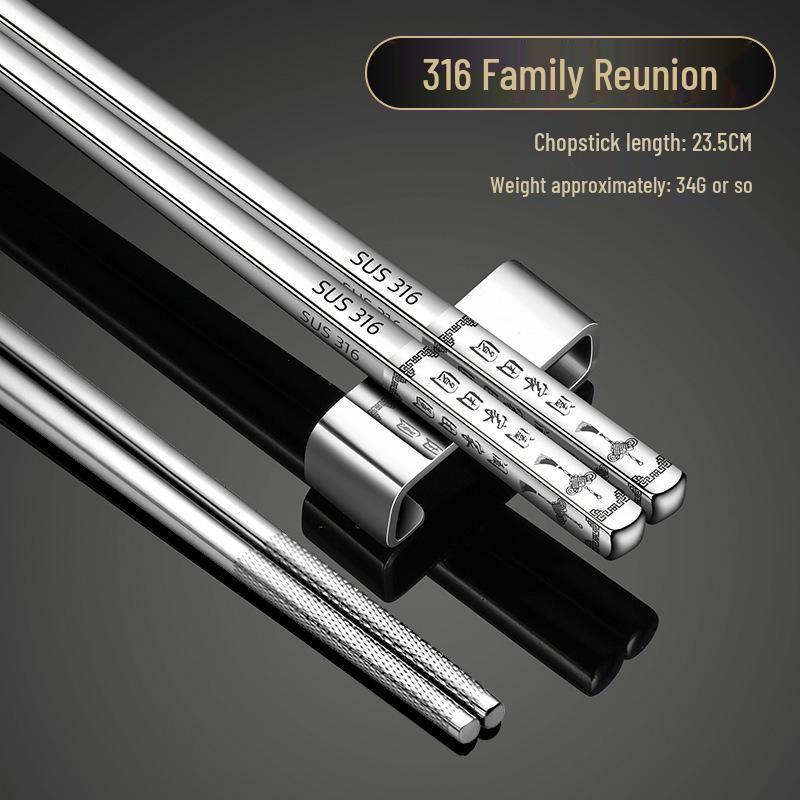 316 Stainless Steel Non-Slip Heat-Resistant Square Chopsticks