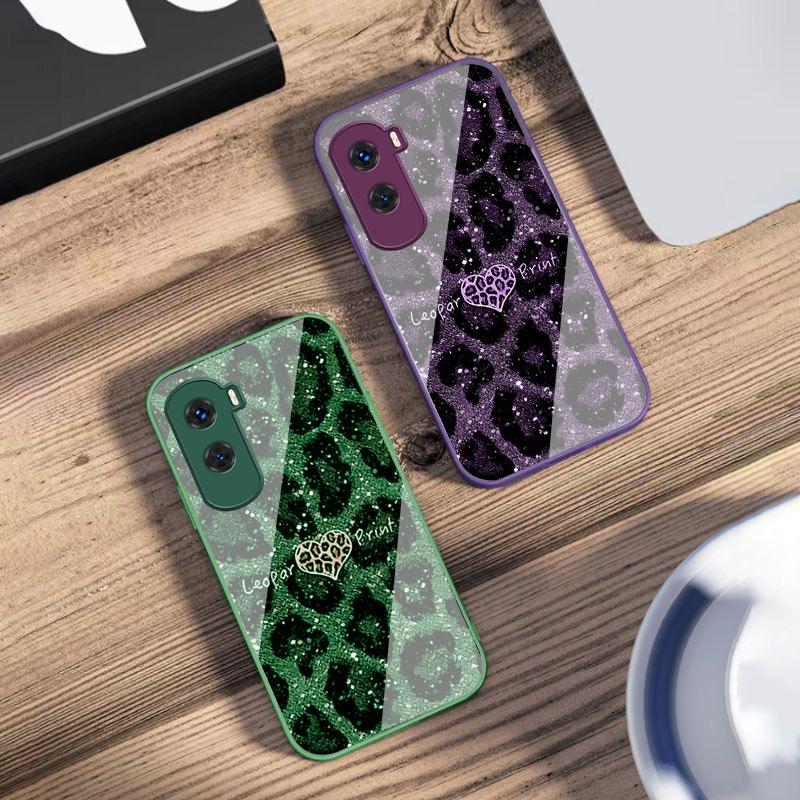 Leopard Spotted Love Green For Honor 200 90 8X 9X Pro Lite P50 P40 Nova 10 11i P60 Magic4 6 Mate 20 50 Tempered Glass Phone Case