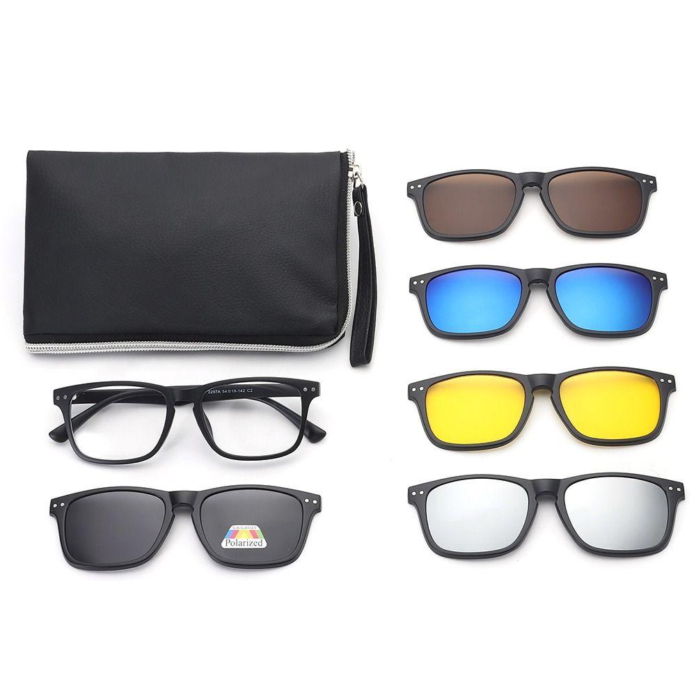 UV400 Protection Polarized Magnetic Clip On Sunglasses Cycling/Driving Sunglasses Set with Pouch 6 Iin 1 Clip Cycling Glasses