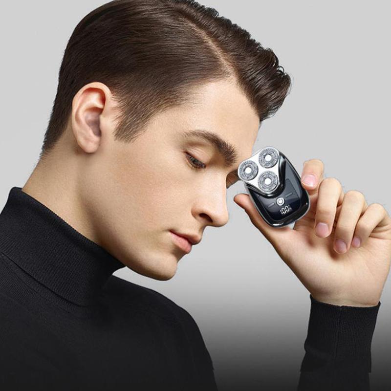 Drei-Klingen-Kopf-Elektrorasierer mit Digitalanzeige, USB-Aufladung, männlicher Rasiertrimmer, abnehmbare Klinge, waschbarer Mini-Rasierer