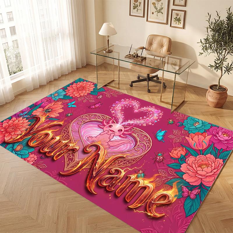 Love Romance Theme Soft Crystal Velvet Rug Custom Name & Text Print Non Slip Floor Rug for Bedroom Living Room