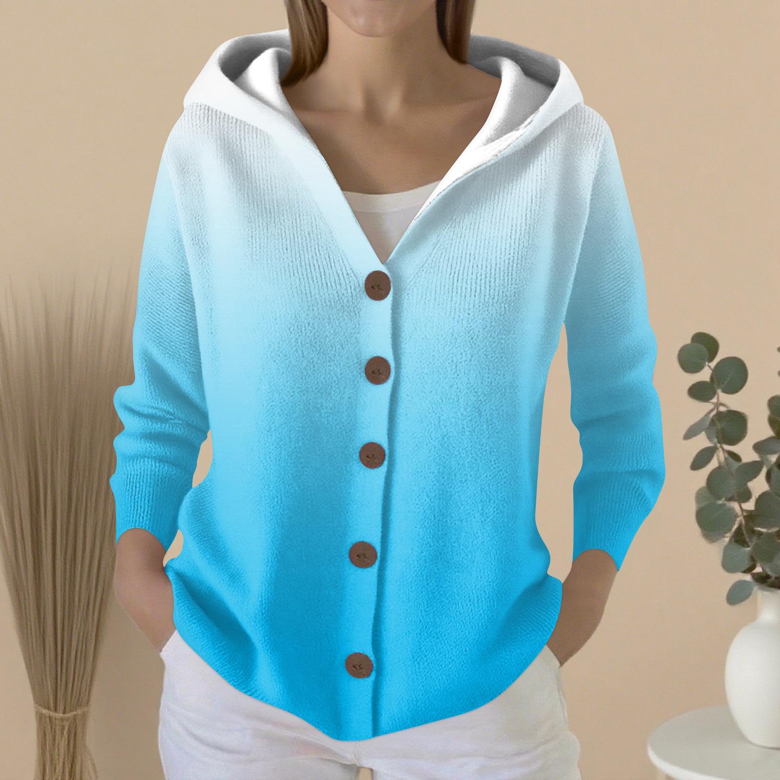 

Женский модный повседневный свитер на пуговицах с принтом, кардиган, куртка с капюшоном XL