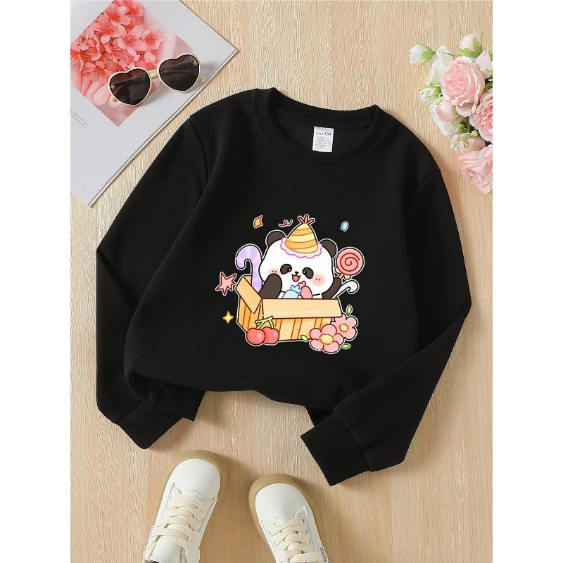 European Sizes Kids' Crewneck Sweatshirt | Cute Panda Party Box Pattern, , Sportswear and Casual Wear, Soft and Comfortable, Clothing, Teenagers