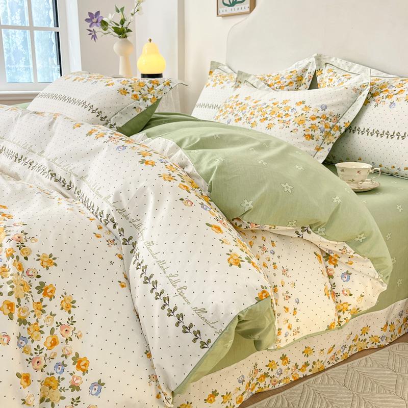 100% Cotton Luxury Floral Duvet Cover Set Boys Girls Single Comforter Cover Vintage Blue Plant Pattern Bedding with Pillowcase