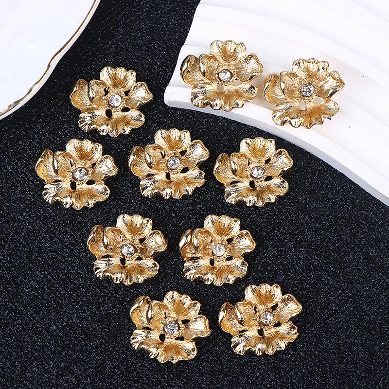 10Pcs Alloy Rhinestone Flower For Diy Jewelry Handmade Craft Making For Hairpin Clothing Bag Decor Accessories