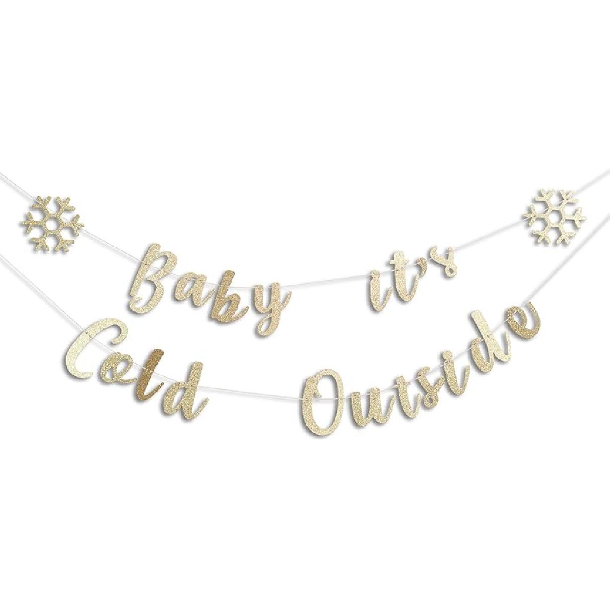 На улице холодно, малыш - Золотой блестящий снежинка, Украшения для детского душа, Баннер-вывеска для гендерной вечеринки, Украшение для зимней рождественской вечеринки по случаю дня рождения Cold Outside Banner