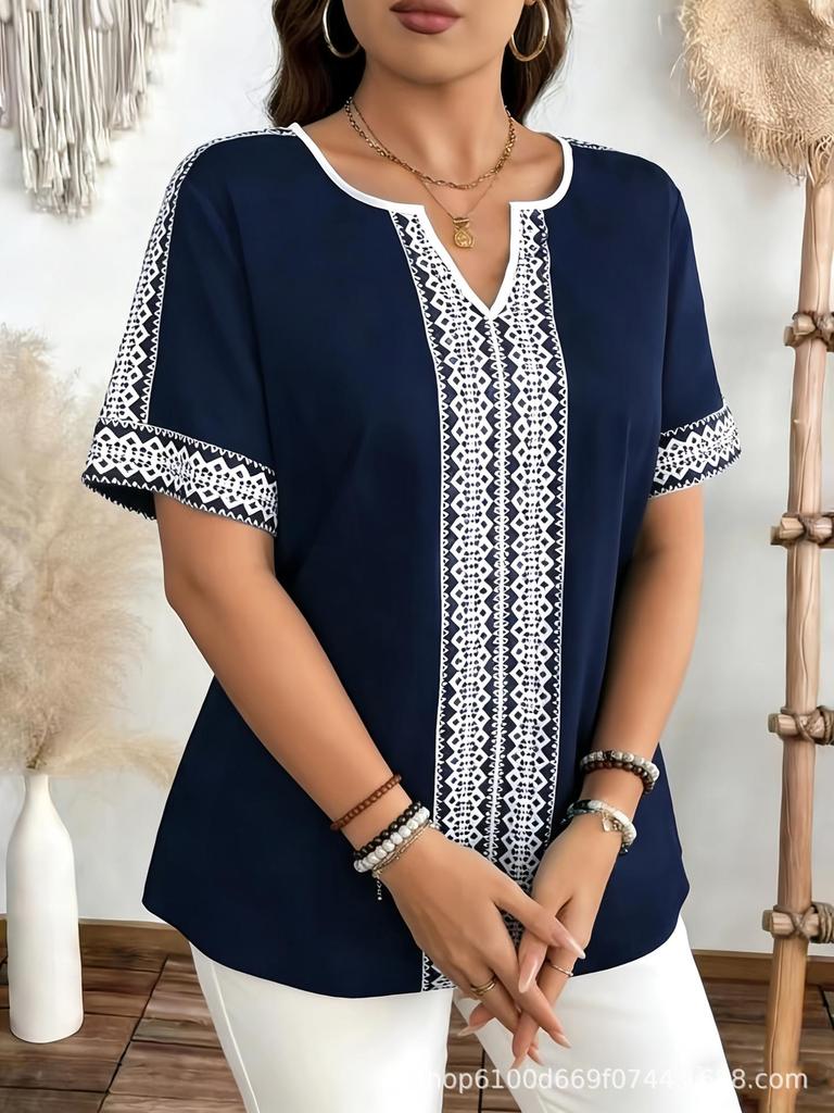 Women's Plus Size Spring/Summer Printed Short-Sleeve T-shirt