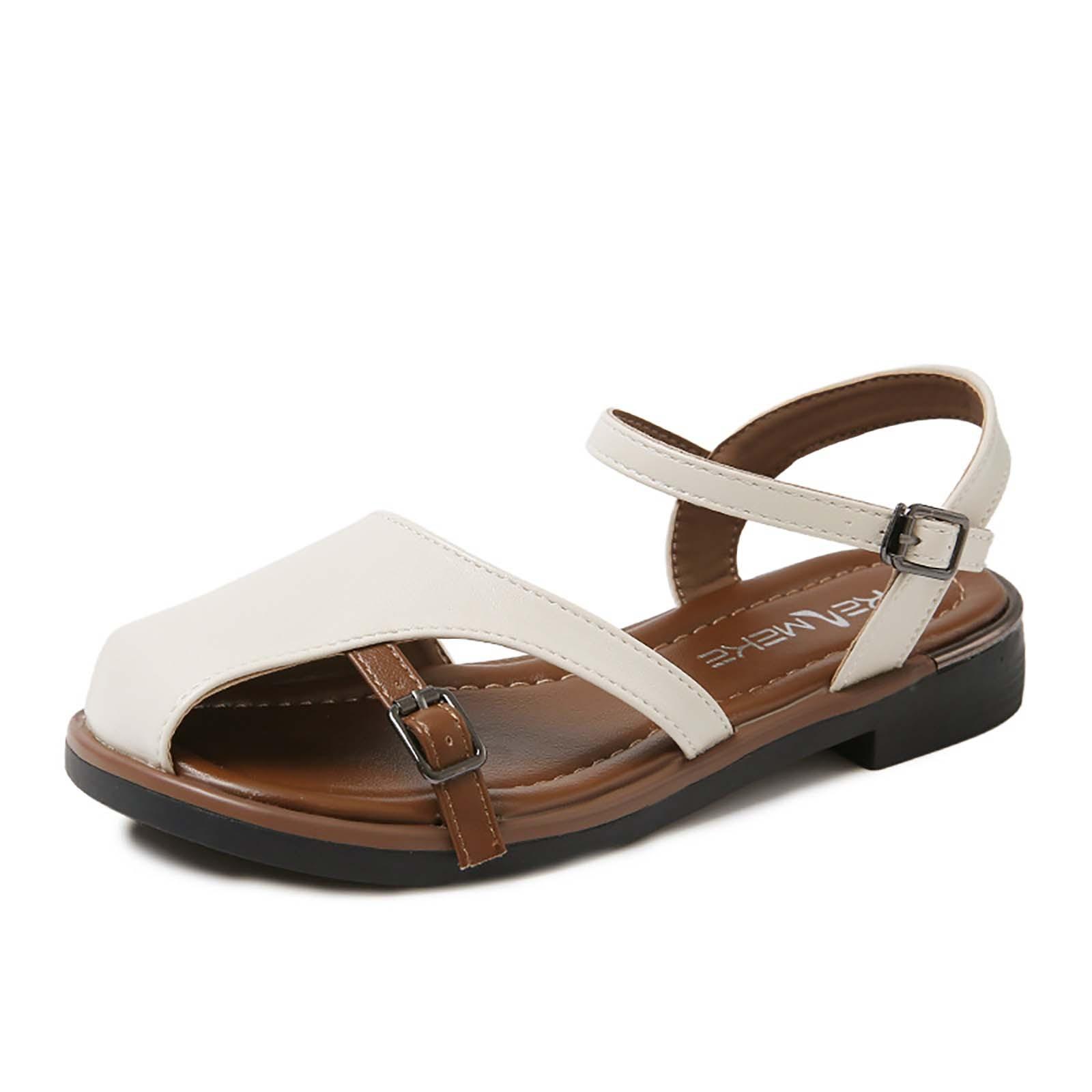 

Baotou Sandals For Women In Summer, 2 Straight Straps For Outdoor Wear, Hollowed Out Mid Back Single Shoes 37 білий