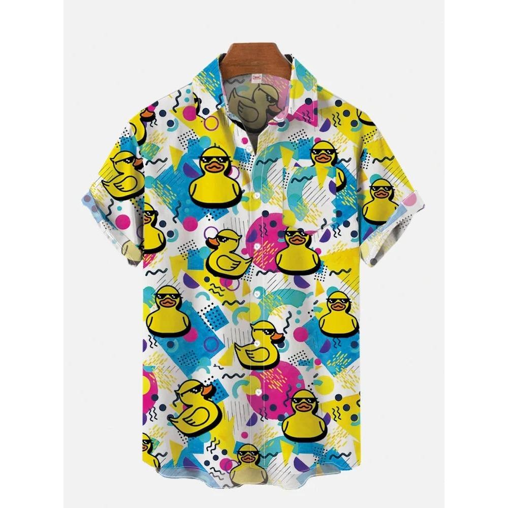 2026 Men's Summer New 3D Printed Reachy Duck Pattern Hawaiian Shirt Casual Printed Floral Short Sleeve Hawaiian Tropical Tops