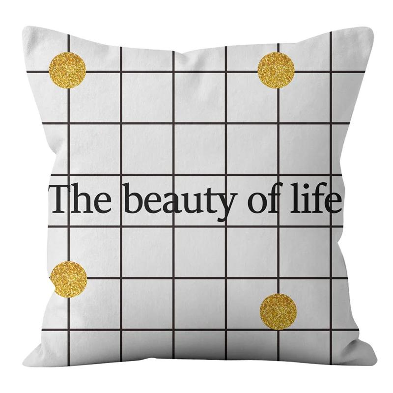 Rosa und schwarze geometrische Buchstaben bedruckte Sofakissenbezug Kissenbezug Heimdekoration Party Auto Bettwäsche