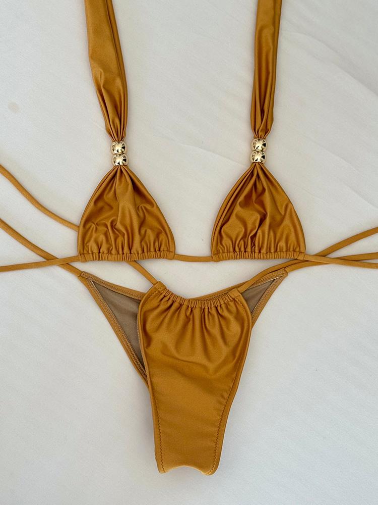 

2026 Новые Сексуальные Микро Бикини с Низкой Талией Комплекты Купальников Женский Купальник Однотонный Бразильский На Бретельках С Завязкой на Шее Пляжная Одежда Купальный Костюм бикини S