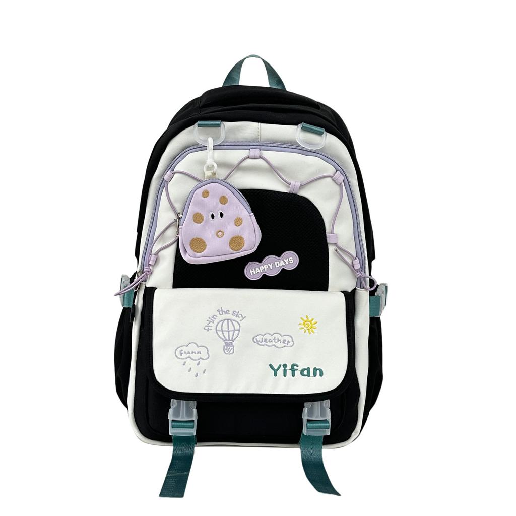 Schoolbag large-capacity schoolbag female high-value high school college student embroidery contrasting color backpack simple Japanese design sense 
