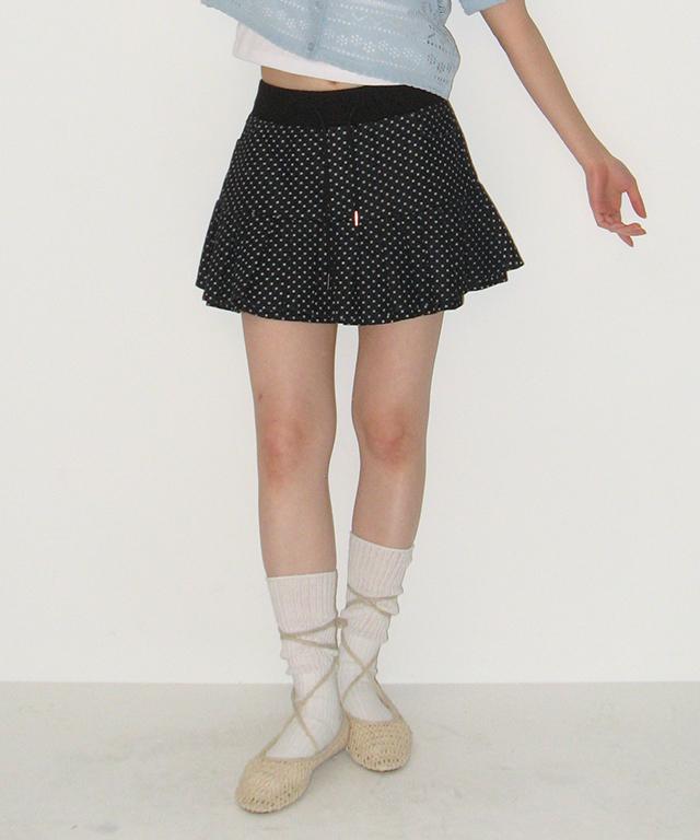 Ronron Pleats Banding Mini Skirt Dot Black