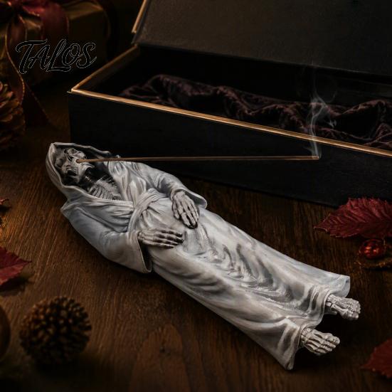 Gothic Home Decor Grim Reaper Incense Stick Holder, Resin Laying Skeleton Statue Burner, Gifts for Horror Lovers Collectible Tabletop Ornament