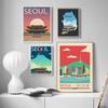 Canvas Painting Nordic Wall Pictures Poster and Print Cartoon LivingRoom Home Decor Seoul City South Korea Tour Travel Landscape