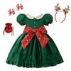 Girls Christmas Party Dress Puff Sleeve Peter Pan Collar Tulle Tutu Flower Girl Kids 4-8 Y.O.