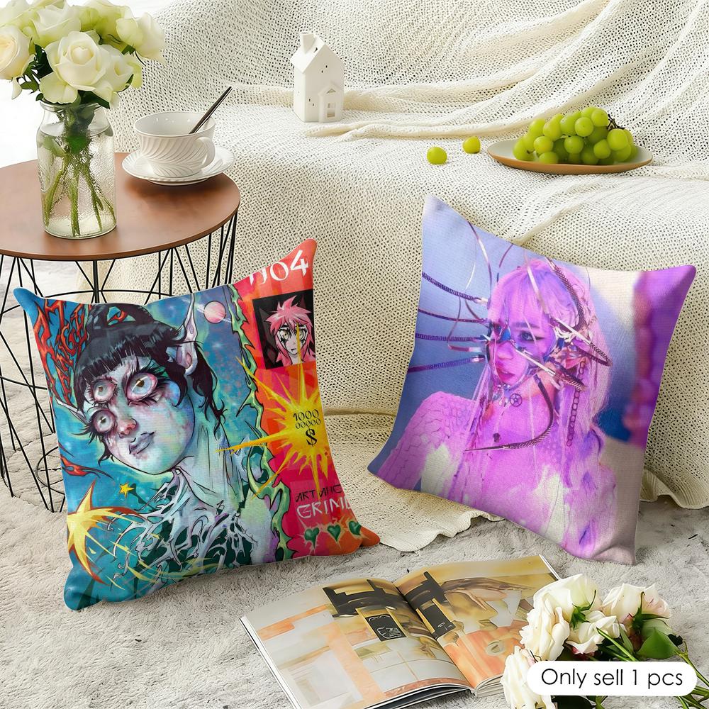 Popular Singer GGrimes Cushion Cover Natural Linen Organic Fabric DoubleSided Printing Sofa Home Decor Gift Pillow Case