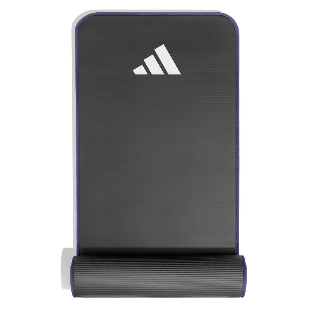 adidas Training 10mm with Carry Mat/Yoga Mat, Thick, Wide, Durable, Non-Slip, Strap, ADMT-12235BL, Black/Blue