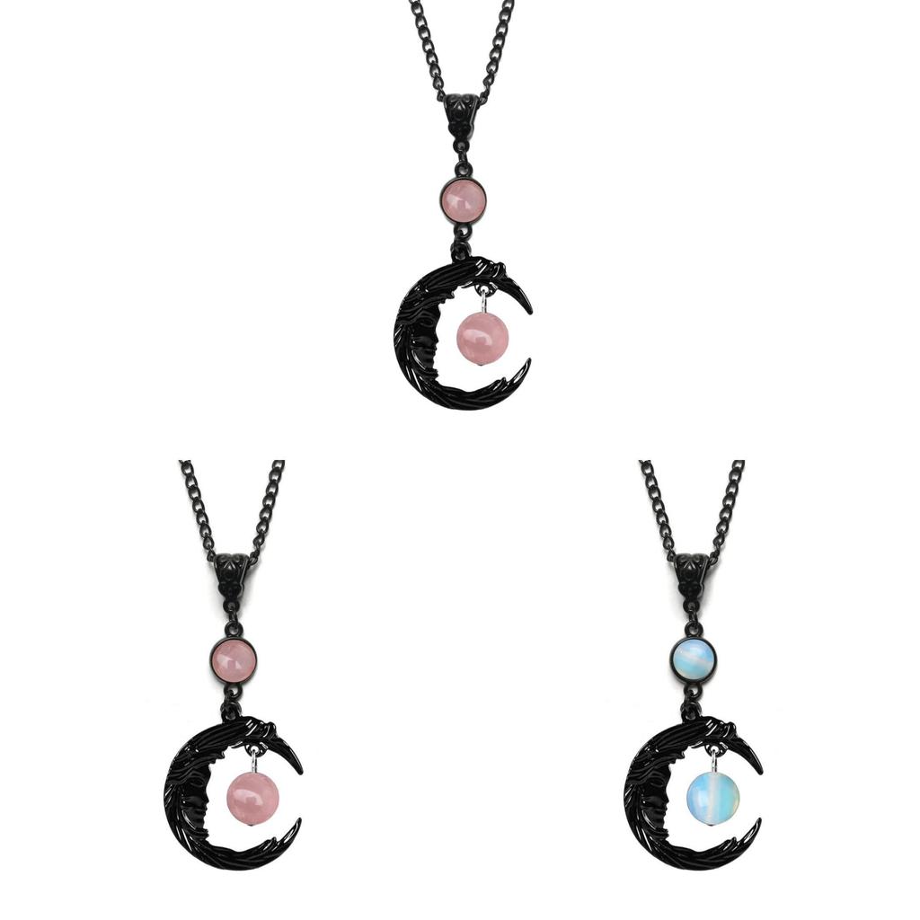 Natural Quartz Moon Goddess Pendant Necklace With Geometric Design For Women