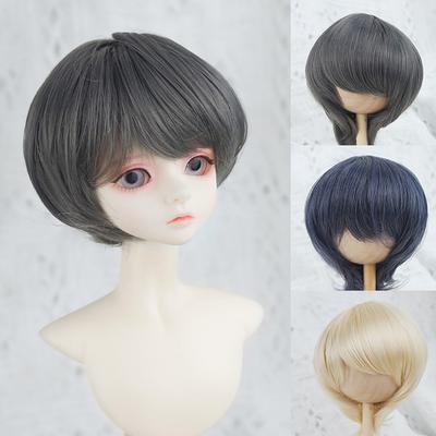 Für 1/3 BJD Puppen 22-23CM Kopfumfang Kurzes Haar Hochtemperaturfaser Weiche Seide Puppenperücke Mehrfarbig Puppenzubehör