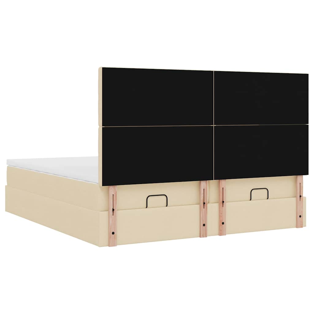Ottoman Bed with Mattresses & LEDs Cream 180x200 Cm Fabric