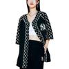 Maglia Baseball MLB Vintage Patchwork Floreale Scollo a V Bottoni Manica Corta Donna Maglia Nera 3ABSM0121-50BKS