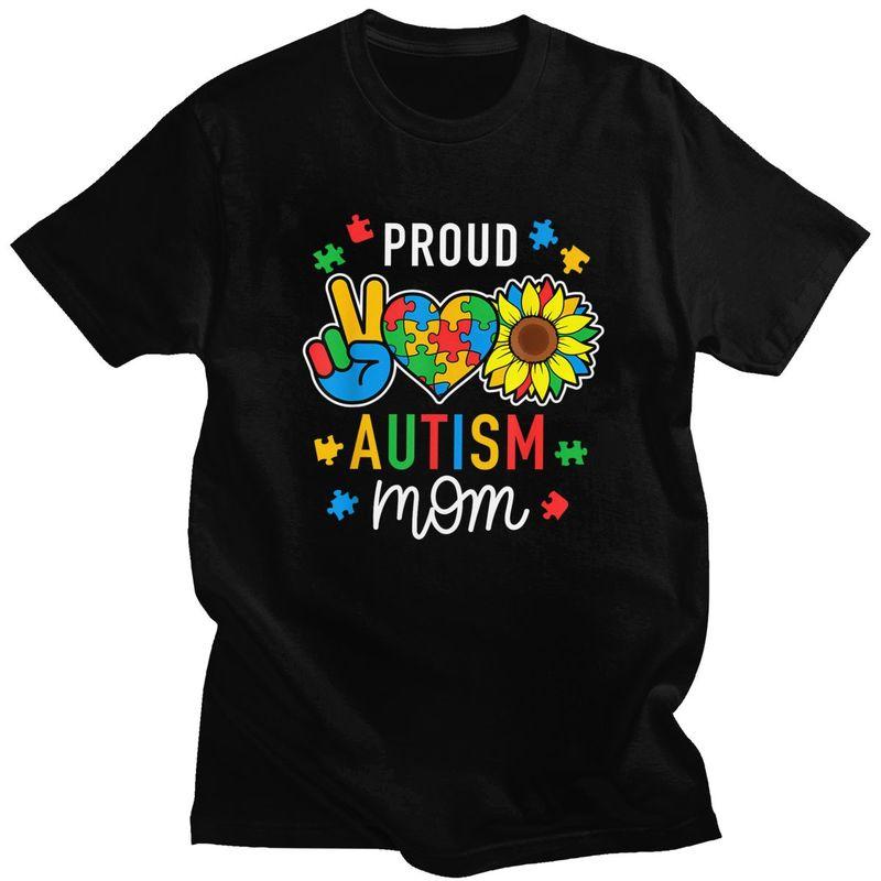 Im A Proud Autism Mom Awareness T Shirts 100 Cotton Tee Tops Streetwear Round Neck Tshirt Fashion ShortSleeve Clothes