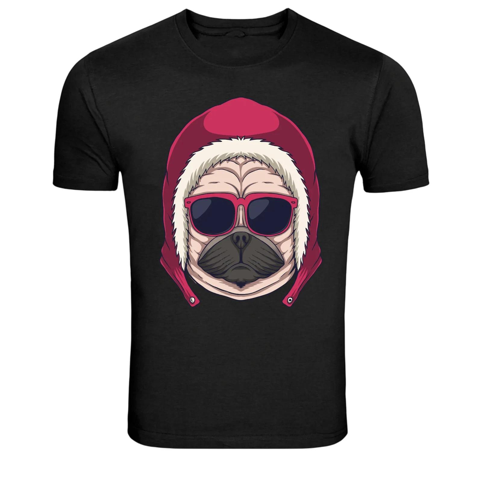 Cool Pug Dog Sunglasses Winter Hat Graphic T Shirt XL