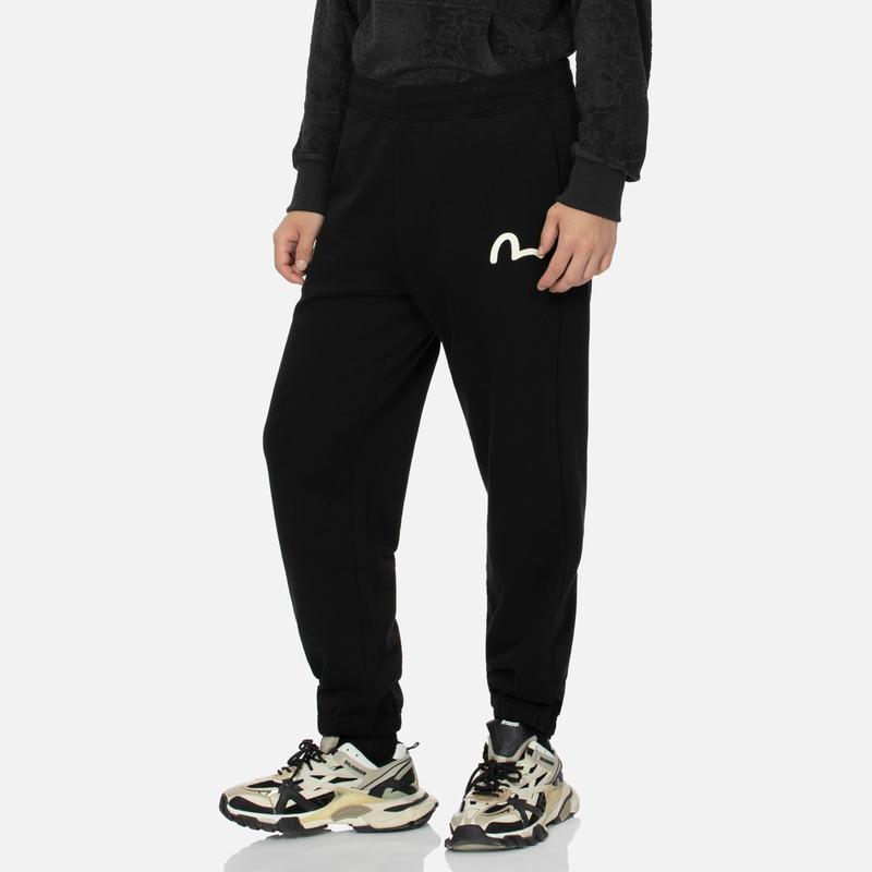 Evisu Pocket Daruma M And Seagull Print Sports Casual Pants Men pants Black 2EAHTM4SP1077STCT
