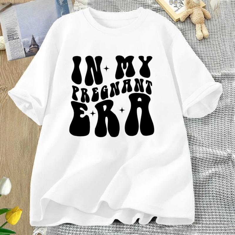 In My Pregnant Era Tshirt Funny Mama Mom Tshirt Cotton Short Sleeve Letter Print T Shirt Casual O Neck Harajuku Tees Oversized
