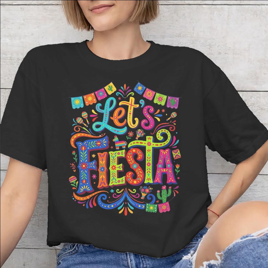 Lets Fiesta Cinco De Mayo Graphic Printing T Shirts Men Women Cotton Tee Shirt Clothing