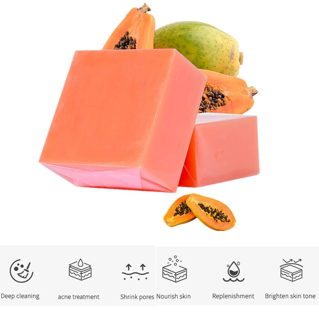 2PCS Handmade Papaya Essential Oil Soap Bar Herbal Skincare for Cleansing and Moisturizing Skin