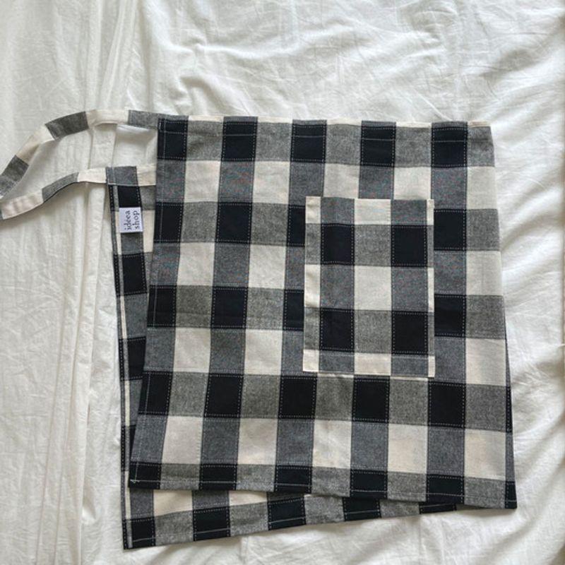idee a shop Check half apron / Sky blue apron