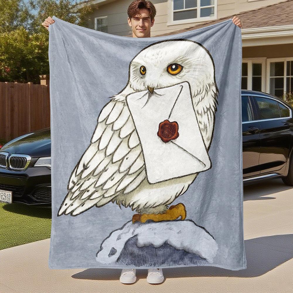 1pc Snowy Owl Envelope Wax Seal Outdoor Flannel Throw Blanket All Season Soft Warmth,Home Decor 1031153