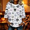 Women's Halloween Printed Hooded 3/4 Sleeve Casual Loose Fit Pullover