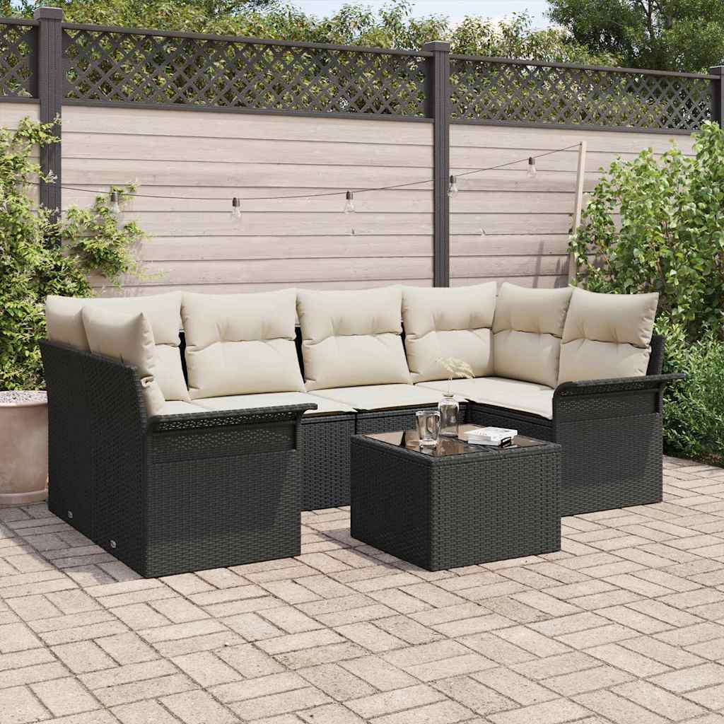 7 Piece Garden Sofa Set in Black and Cream 55 x 55 x 37 cm