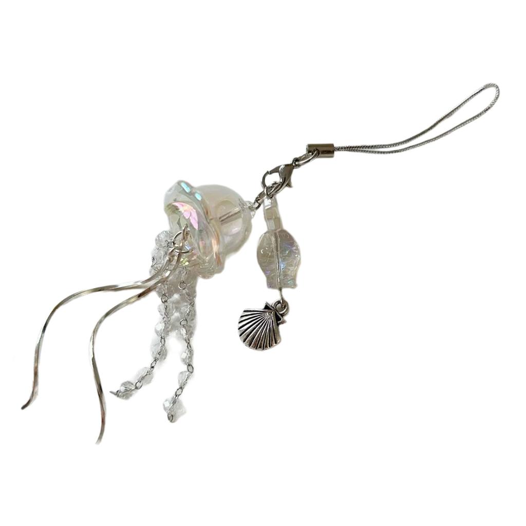Unique Jellyfish Phone Charm Hanging Rope Sea Theme Star Pendant Phone Chain Strap Handmade Beaded Keychain Accessory