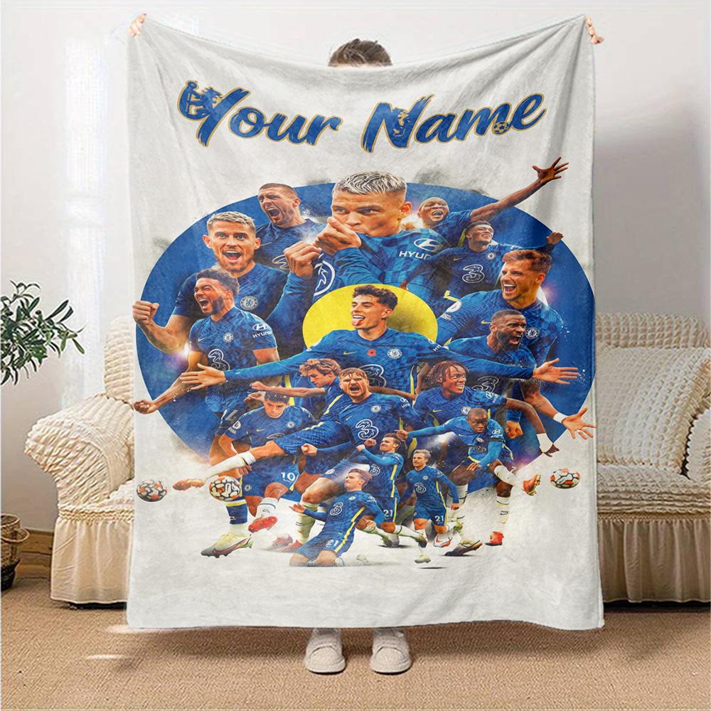 Chelsea Fc Football Player Customize Your Name Blanket Lightweight Customizable Blanket Soft Warm Cozy for Livingroom Office Seaside Bedding