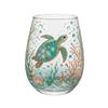 Glass Tumbler with Embossed Sea Turtle and Ocean Scene Design Stemless Water or Juice Cup for Home Kitchen Bar Use