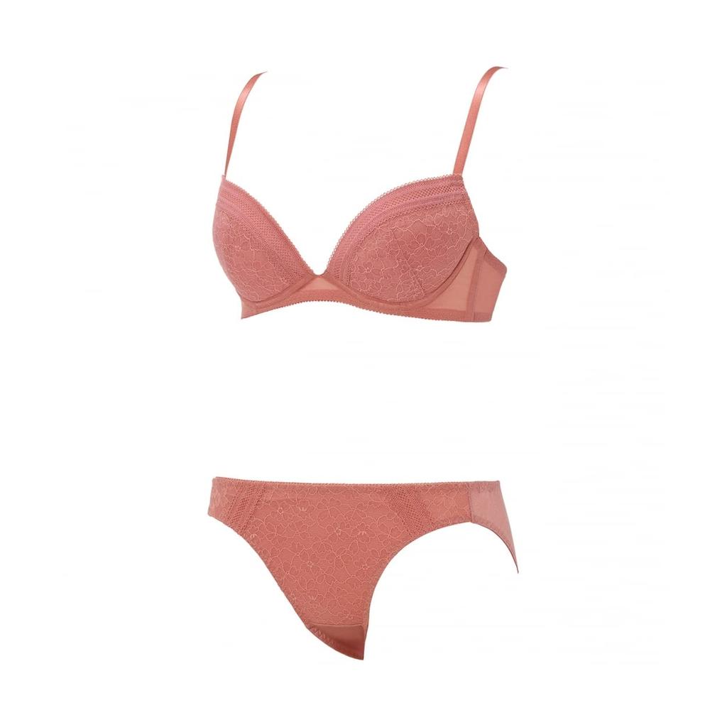 AMOSTYLE BY Triumph Entry Collection Bra Panty Set M007 D70M Push-Up & (Moisture Flower) Women's (Blue)