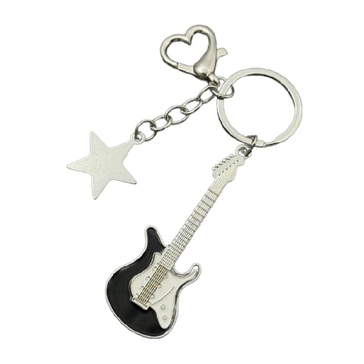 Fashion Star Guitar Keychain Decorations Simple Car Keyring Hanging Ornament