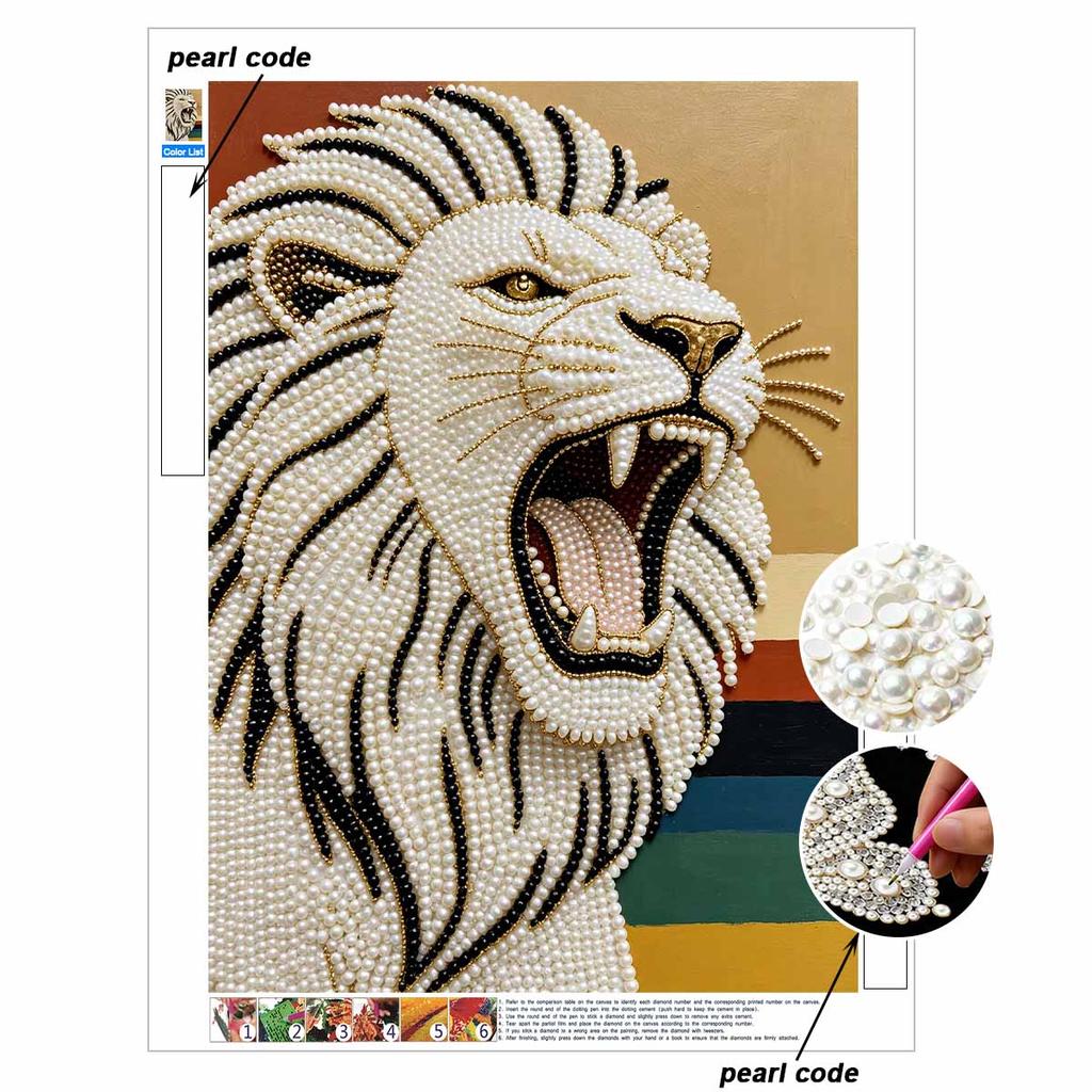 Pearl Painting Art Painting Kit for Adults and Beginners, Majestic Lion Head Sparkling Painting Craft Home Wall Decor Handmade Gift