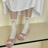 Female Spring and Autumn Sweet Light Pink Tie Bowtie Boneless In The Tube Pile Pile Socks