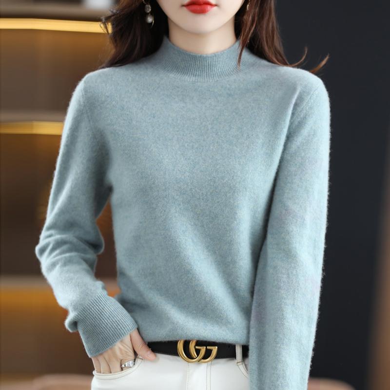 Damen Halbrollkragenpullover, Qinghe Kaschmir, 30% Kaschmir 70% Wolle, Winter Strickpullover Herbstpullover Kaschmirpullover