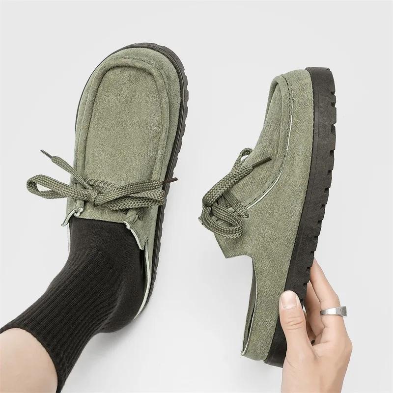 Herren Mokassins Sommer Bequem Wildleder Freizeit Schuhe Retro Plateau Schnürung Flach Halbe Hausschuhe Mules Schuhe für Herren