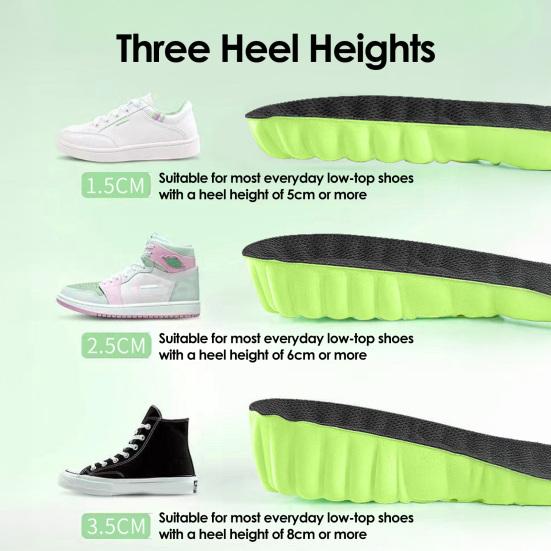 1 Pair Inner Heightening Insole Breathable Anti-Odor Arch Support Multi-Level Height 1.5/2.5/3.5cm Ergonomic Shoe Inserts for Sports Shoes