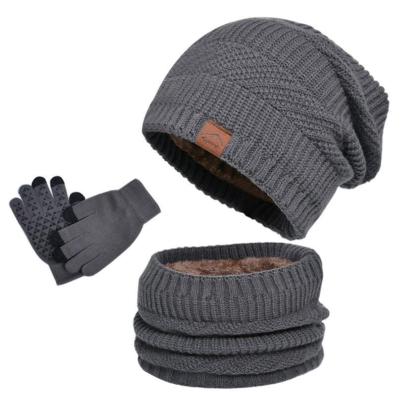 Knitted Hat Men's Winter Fleece-lined Warm Hat Scarf