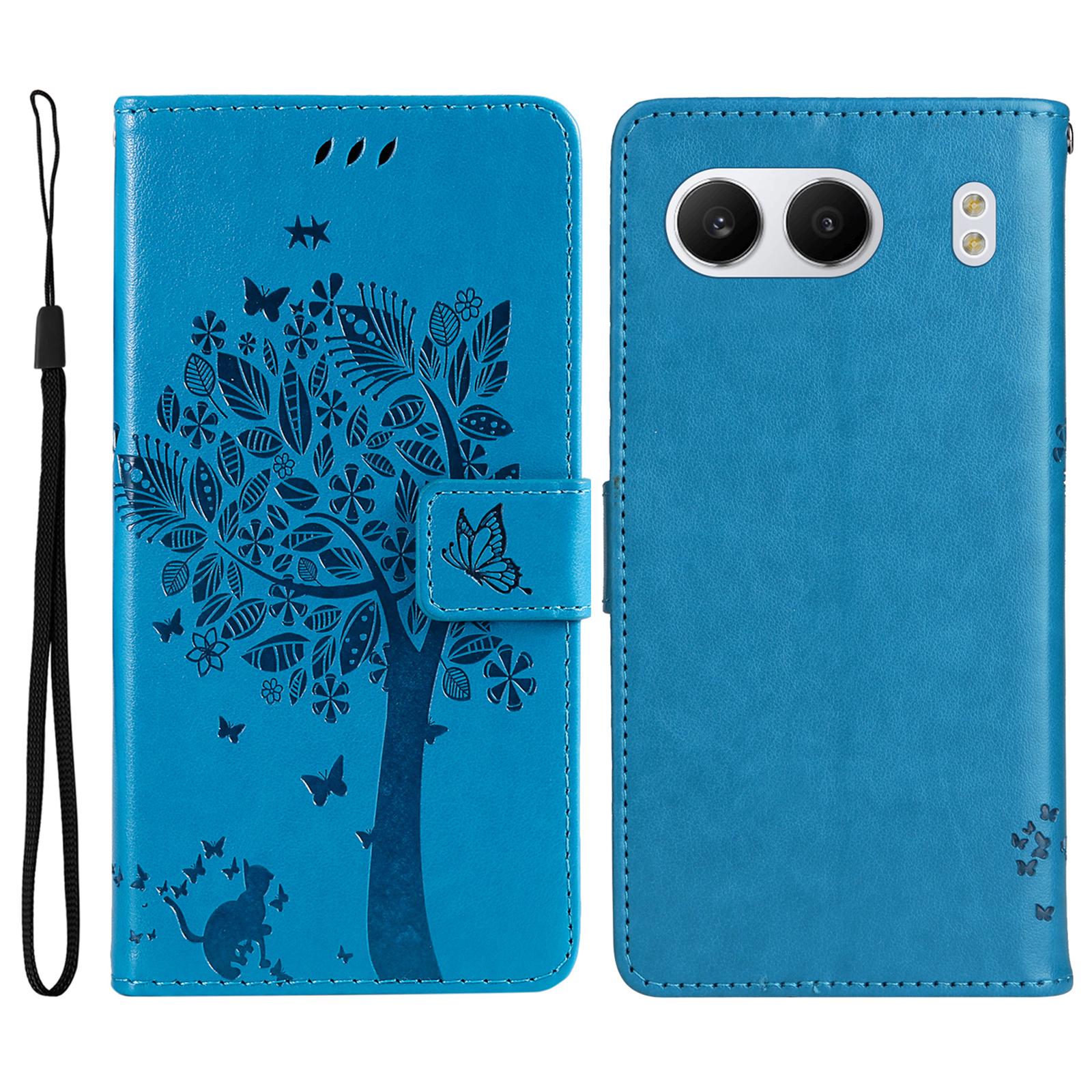 

For OnePlus Nord 4 Phone Case with Stand Cat Tree Pattern Leather Wallet Mobile Cover Blue