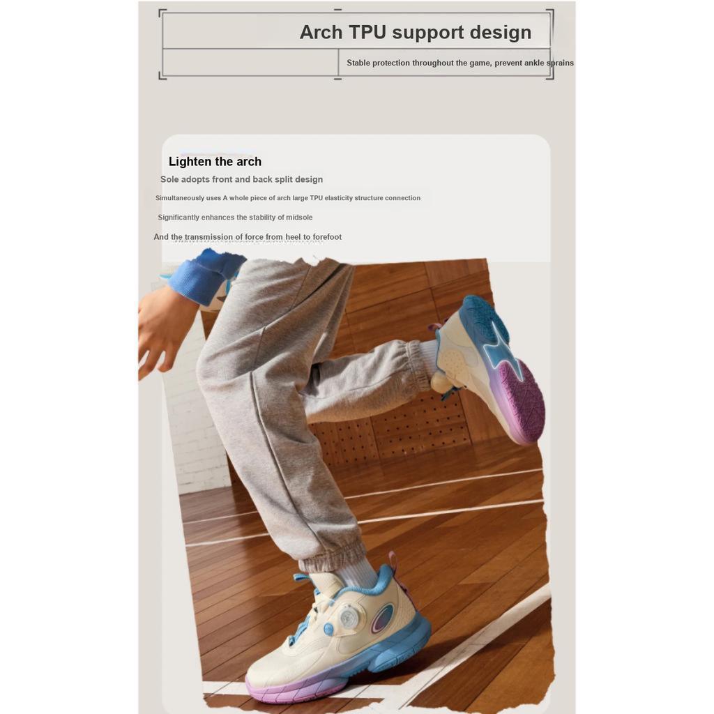 Li Ning Kids Comfortable Sports Non-Slip Shock Absorbing Wear-Resistant Rebound Breathable Basketball Shoes Kids Basketball Shoes White YKBU092-9
