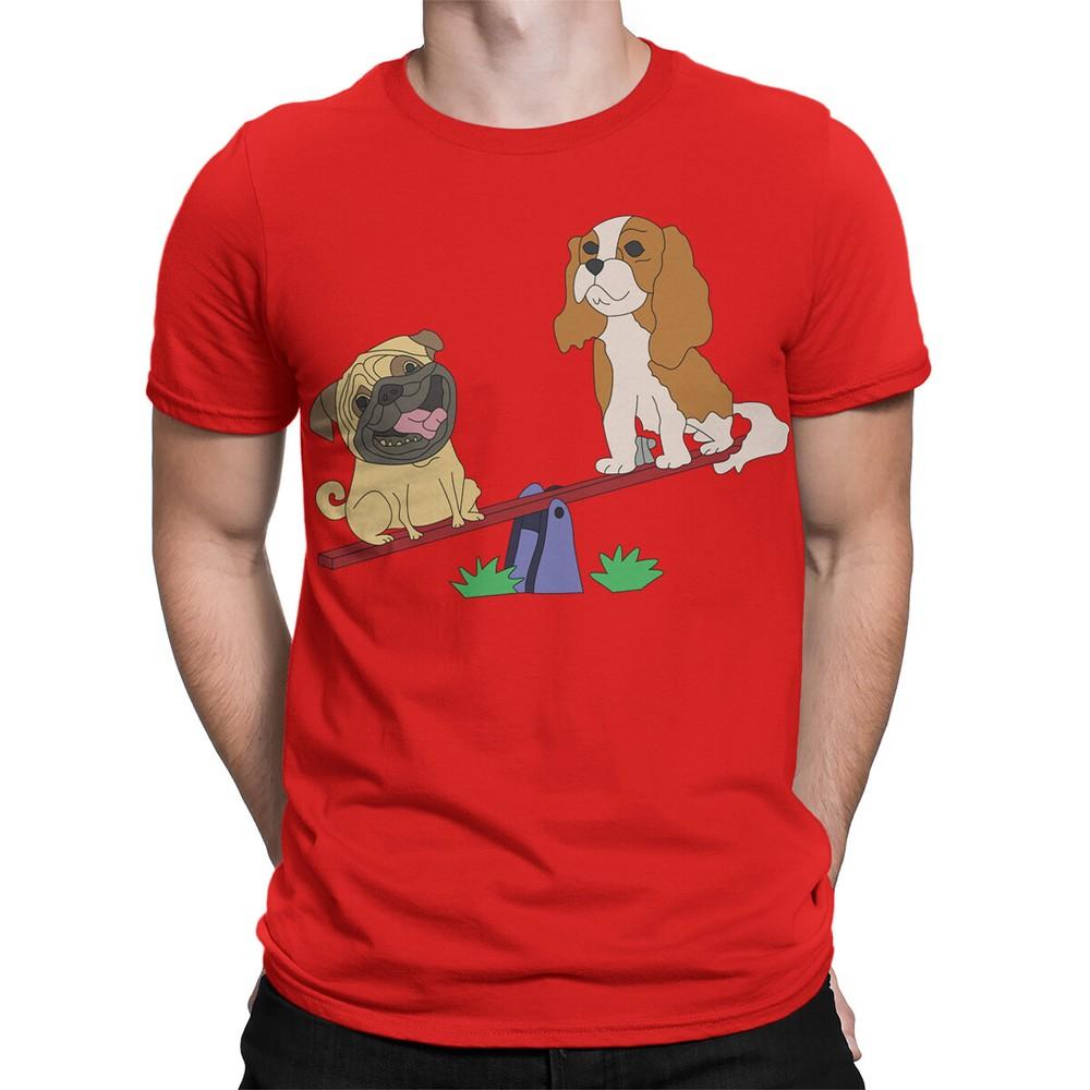 Pug And Cavalier Dog Playing Mens Womens Kids T Shirt Funny Novelty Tee Top 2XL